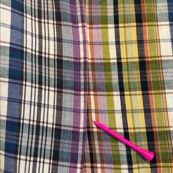 Vince Men’s Cotton Linen Plaid Button Front Shirt Purple Green Size XL READ - Picture 13 of 14